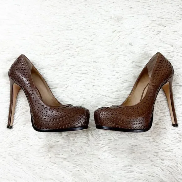 Pour La Victoire‎ Veder Hazelnut Brown Laser Cutout Platform Heels Size 7.5 - Picture 5 of 9